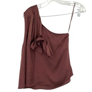 Astr The Label One Shoulder Satin Mulberry Blouse Top